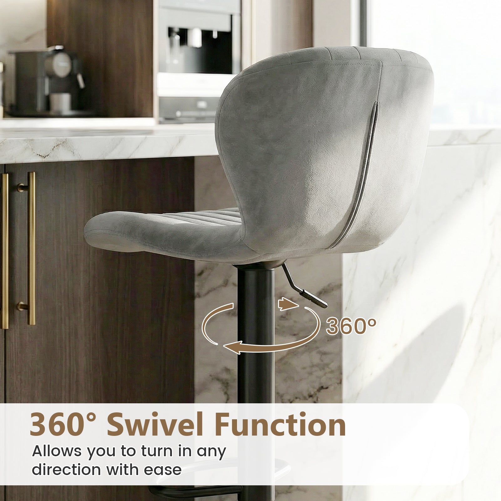 Adjustable Counter Height Chairs Set of 4 with Velvet Upholstered Backrests-Gray