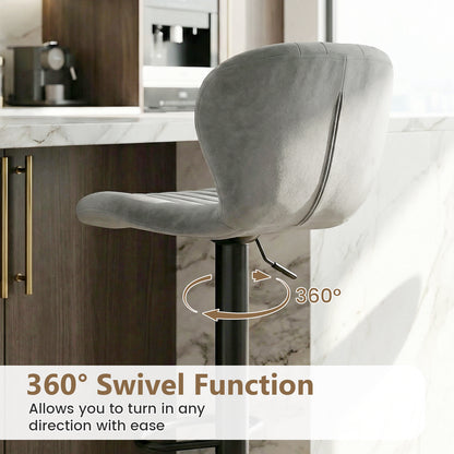 Adjustable Counter Height Chairs Set of 4 with Velvet Upholstered Backrests-Gray