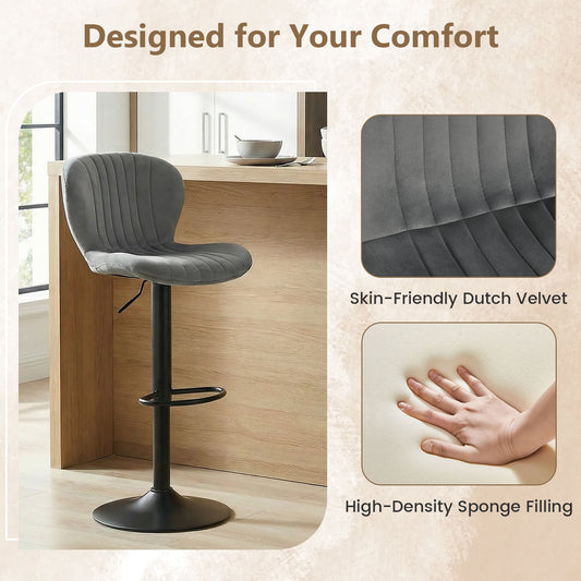 Adjustable Counter Height Chairs Set of 4 with Velvet Upholstered Backrests-Gray
