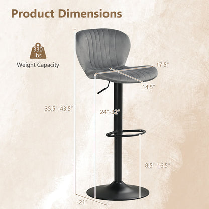 Adjustable Counter Height Chairs Set of 4 with Velvet Upholstered Backrests-Gray