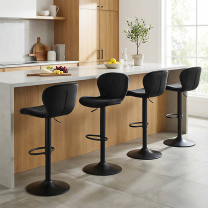 Adjustable Counter Height Chairs Set of 4 with Velvet Upholstered Backrests-Black