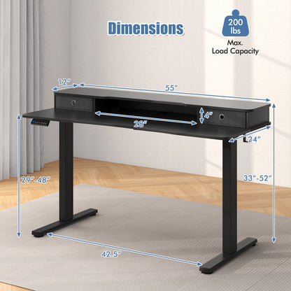 55 Inch x 24 Inch Height Adjustable Electric Standing Desk with 2 Drawers-Brown - Black