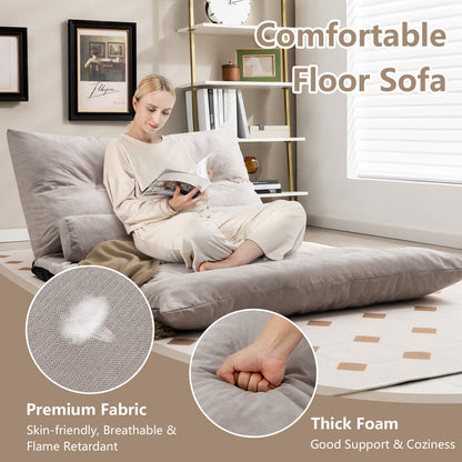 Adjustable Floor Sofa Bed with 2 Lumbar Pillows-Gray