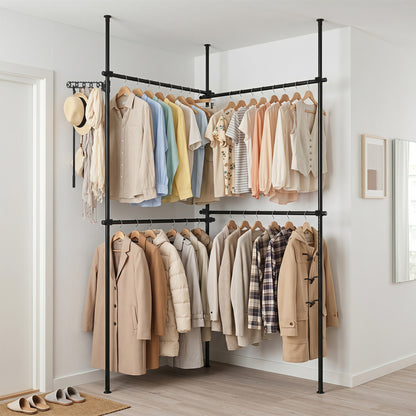 Floor to Ceiling Clothes Rack with 4 Adjustable Hanging Rods
