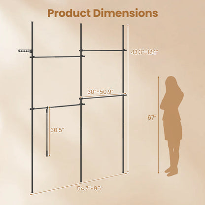 Floor to Ceiling Clothes Rack with 4 Adjustable Hanging Rods