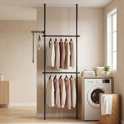 Floor to Ceiling Clothes Rack with 2 Hanging Rods - Adjustable