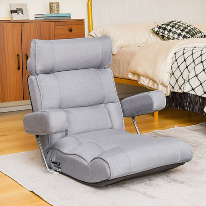 Adjustable Folding Sofa Chair with 6 Position Stepless Back-Blue - Gray