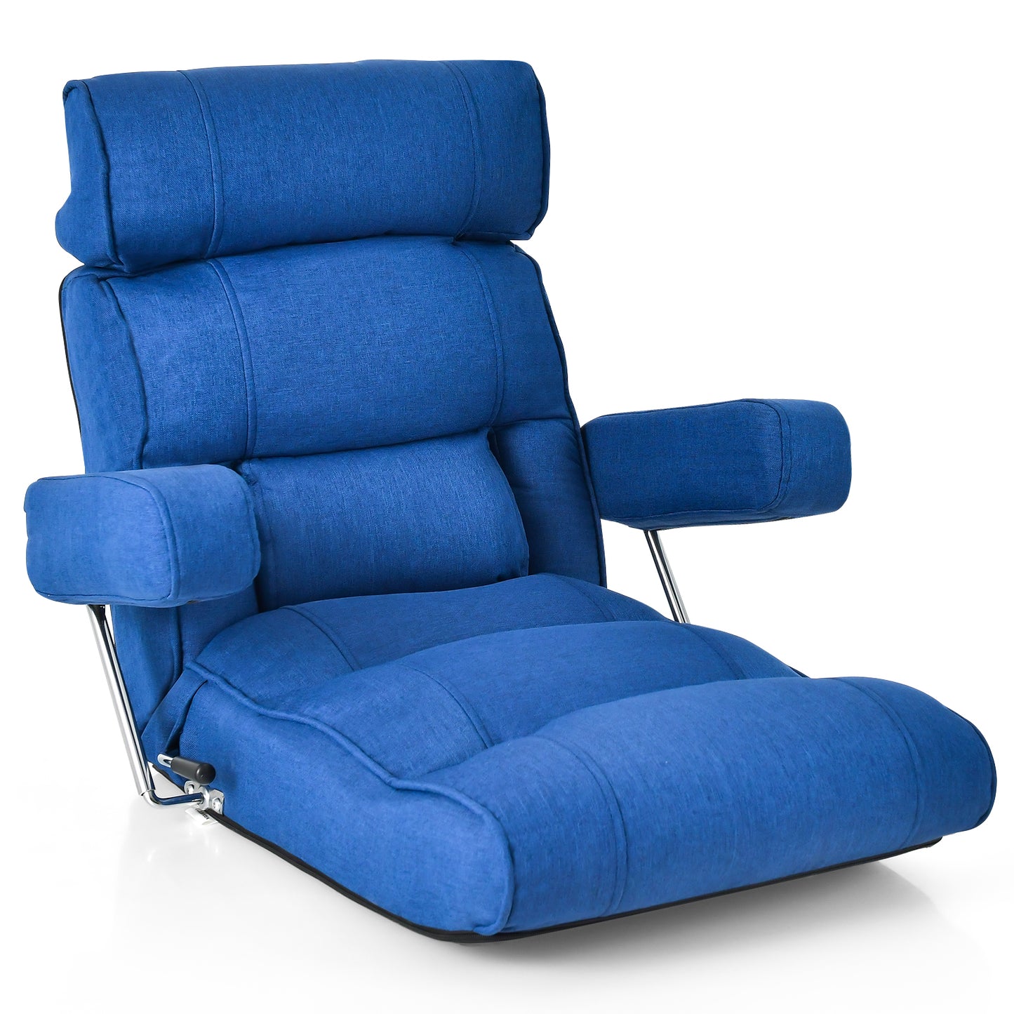 Adjustable Folding Sofa Chair with 6 Position Stepless Back-Blue - Blue