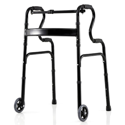 Aluminum Heavy-Duty Folding Wheeled Stand-Assist Walker-Gray - Black