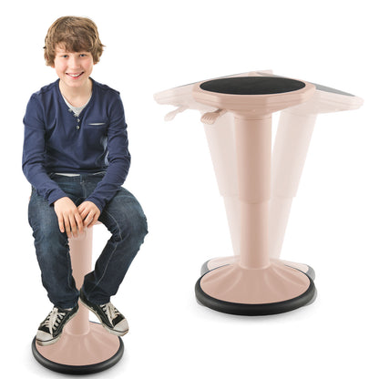Adjustable Active Learning Stool Sitting Home Office Wobble Chair with Cushion Seat-White - Pink