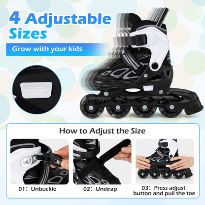 Adjustable Kids' Incline Skates for Boys Girls Ages 5-14-Black