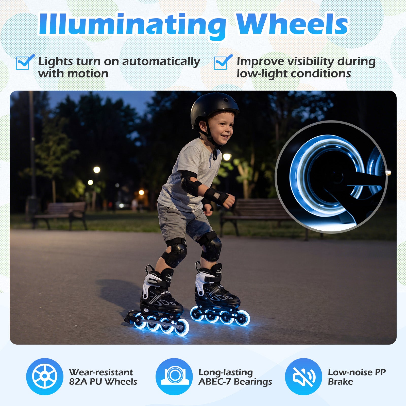 Adjustable Kids' Incline Skates for Boys Girls Ages 5-14-Black