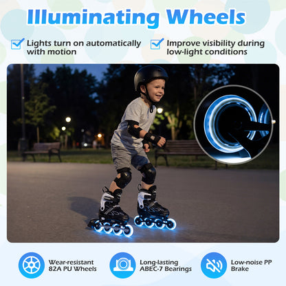 Adjustable Kids' Incline Skates for Boys Girls Ages 5-14-Black