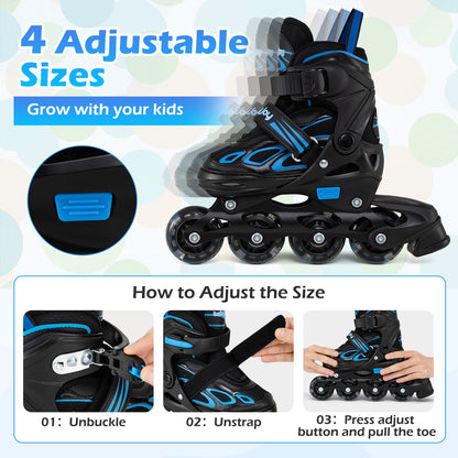 Adjustable Kids' Incline Skates for Boys Girls Ages 5-14-Blue