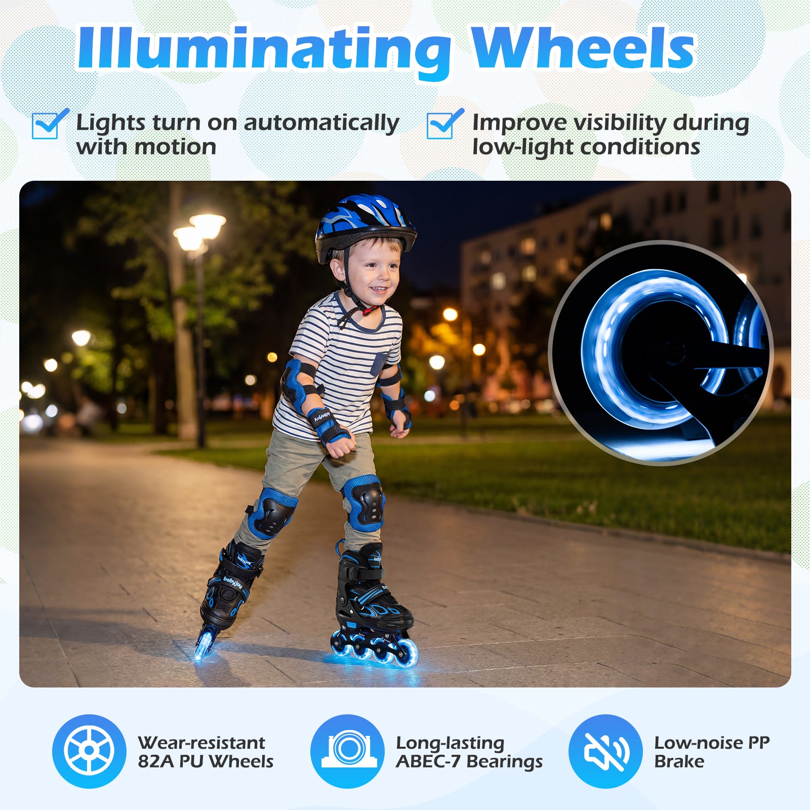 Adjustable Kids' Incline Skates for Boys Girls Ages 5-14-Blue