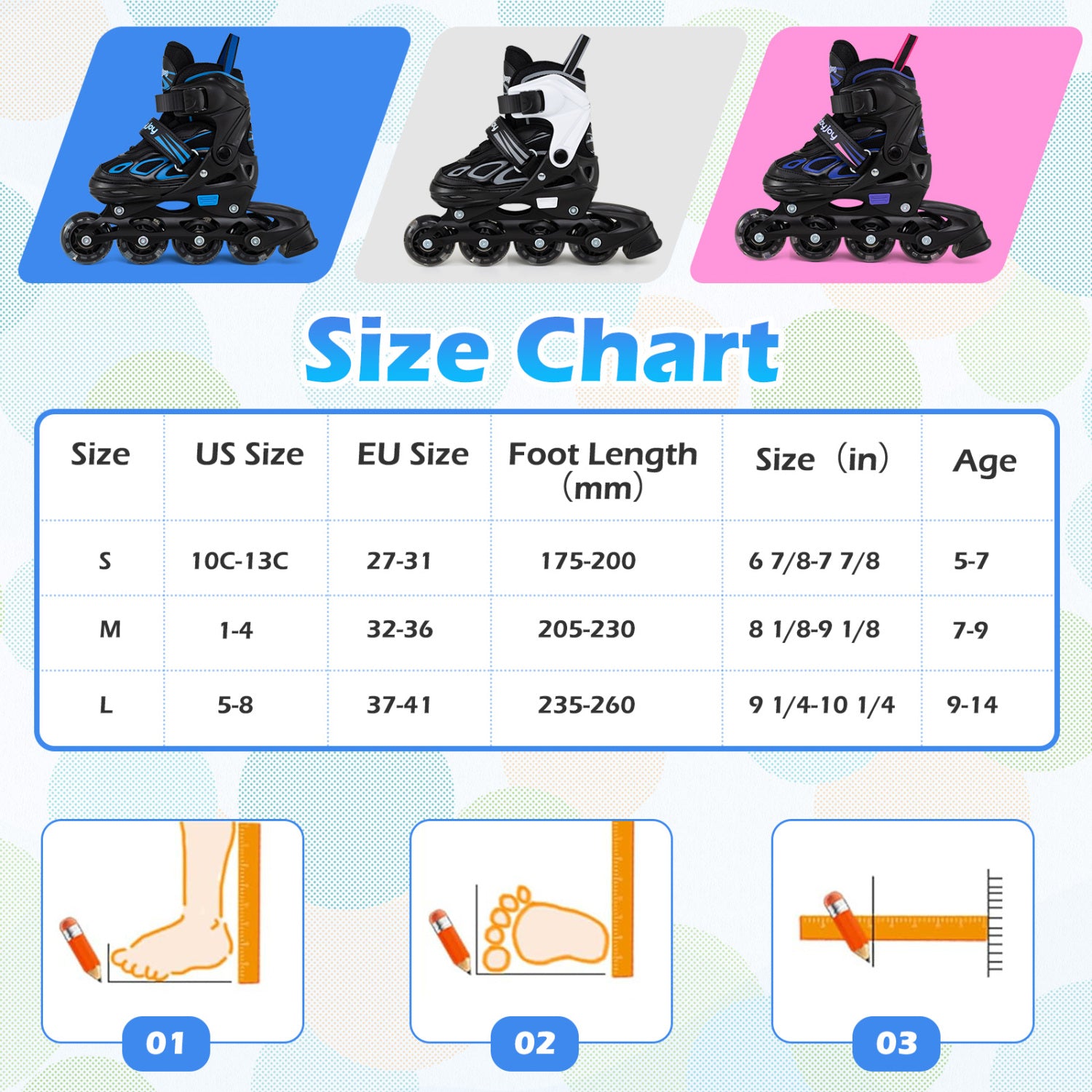 Adjustable Kids' Incline Skates for Boys Girls Ages 5-14-Blue