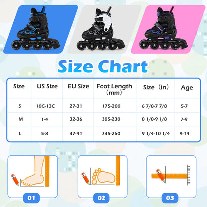 Adjustable Kids' Incline Skates for Boys Girls Ages 5-14-Blue