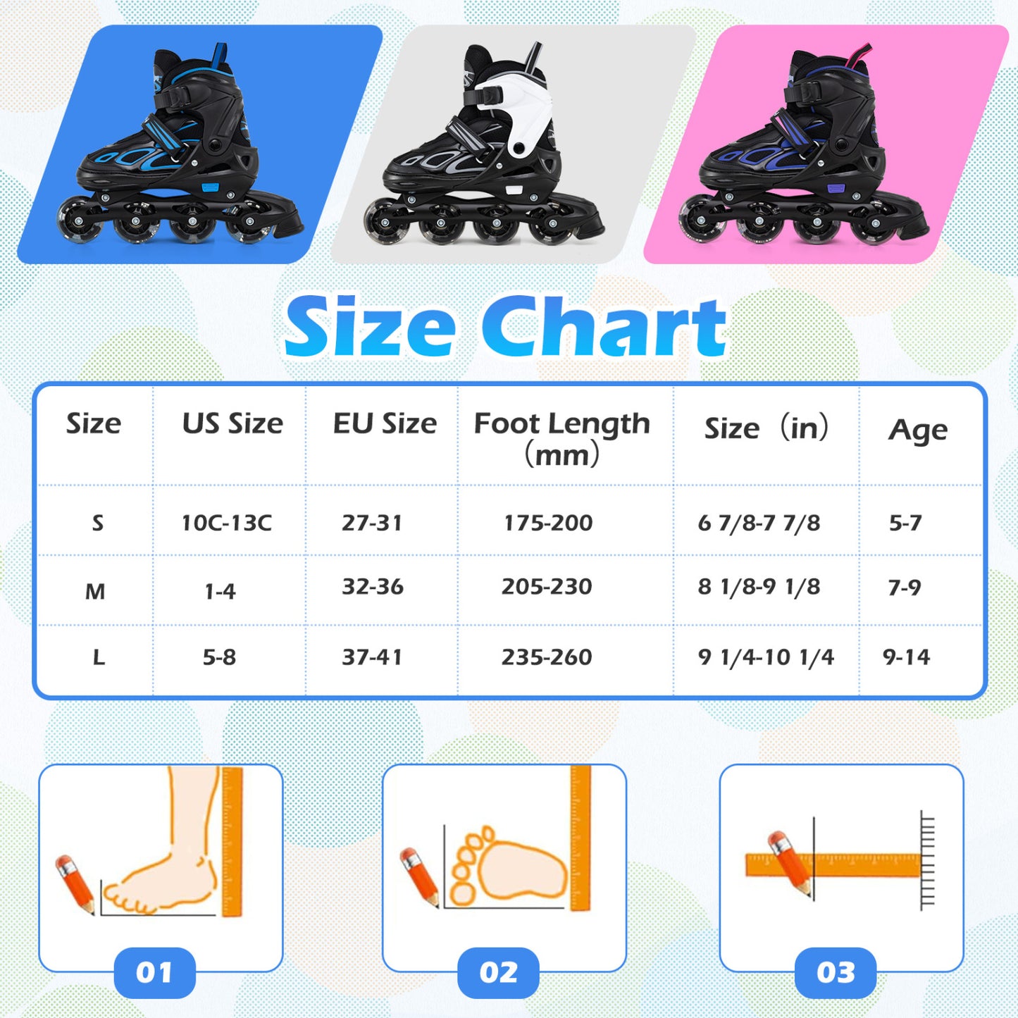 Adjustable Kids' Incline Skates 4 Sizes Adjustable Blade Roller-Blue