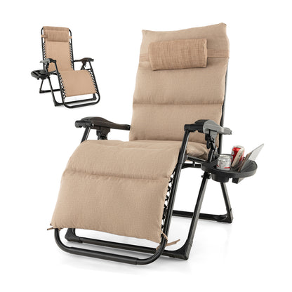 Adjustable Metal Zero Gravity Lounge Chair with Removable Cushion and Cup Holder Tray-Gray - Beige