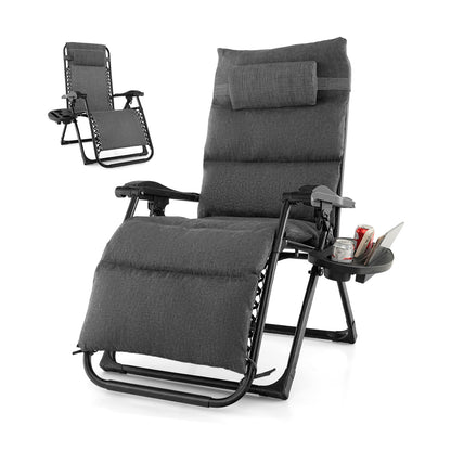 Adjustable Metal Zero Gravity Lounge Chair with Removable Cushion and Cup Holder Tray-Gray - Gray