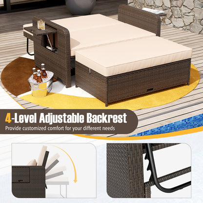 Premium Adjustable Outdoor Patio Daybed Set with Cushions and Storage Ottoman