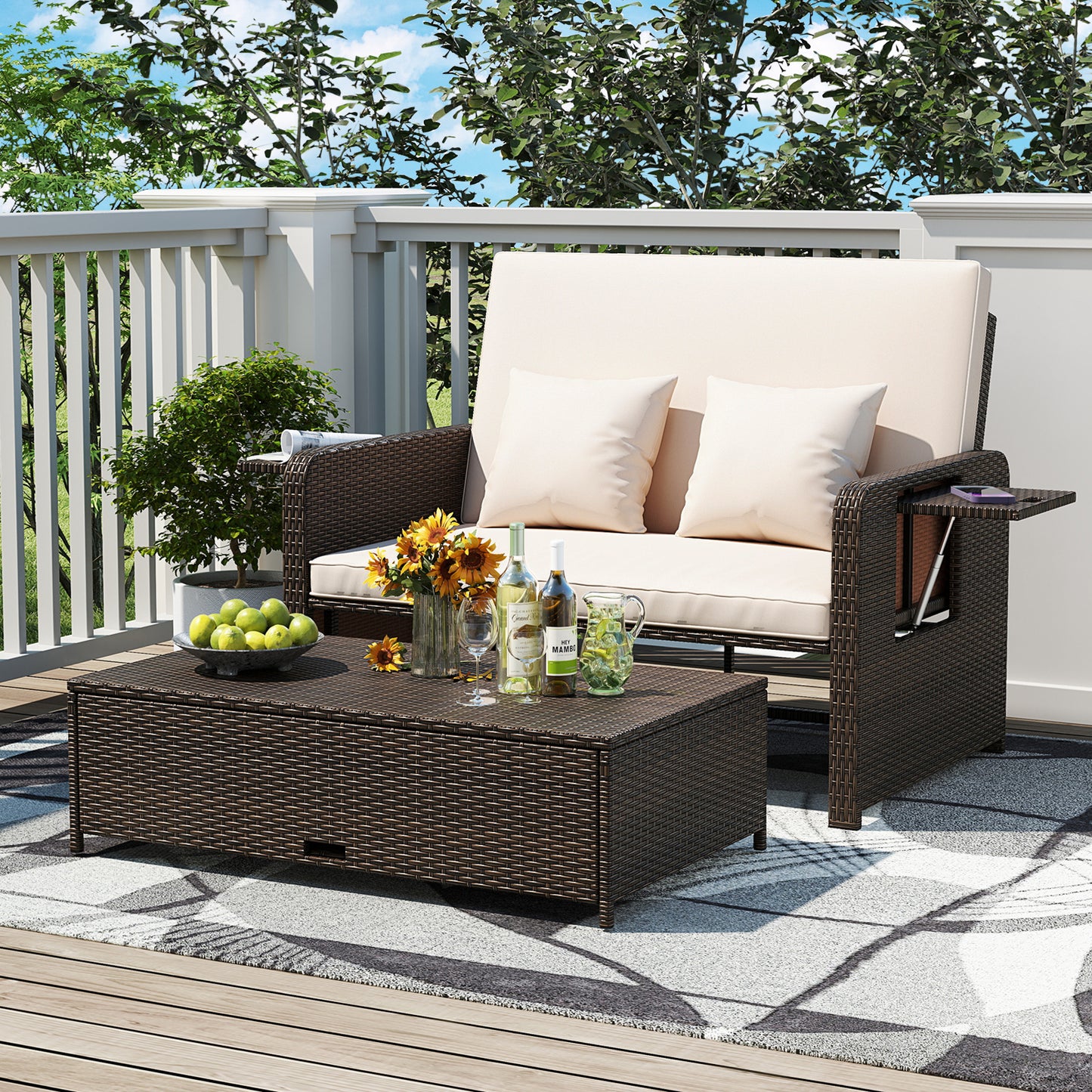 Premium Adjustable Outdoor Patio Daybed Set with Cushions and Storage Ottoman