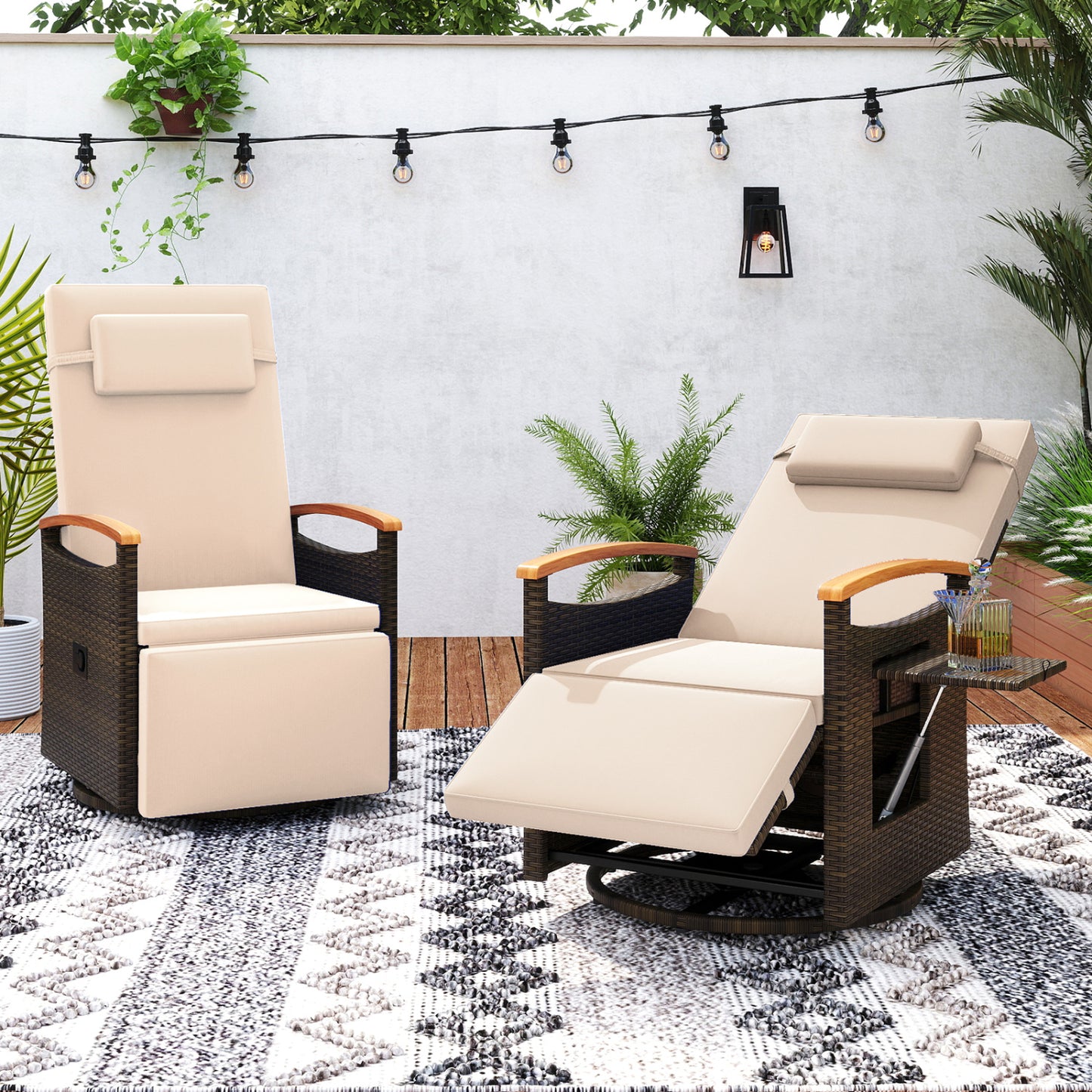 Adjustable Outdoor Recliner Chair with 150° Backrest and Footrest