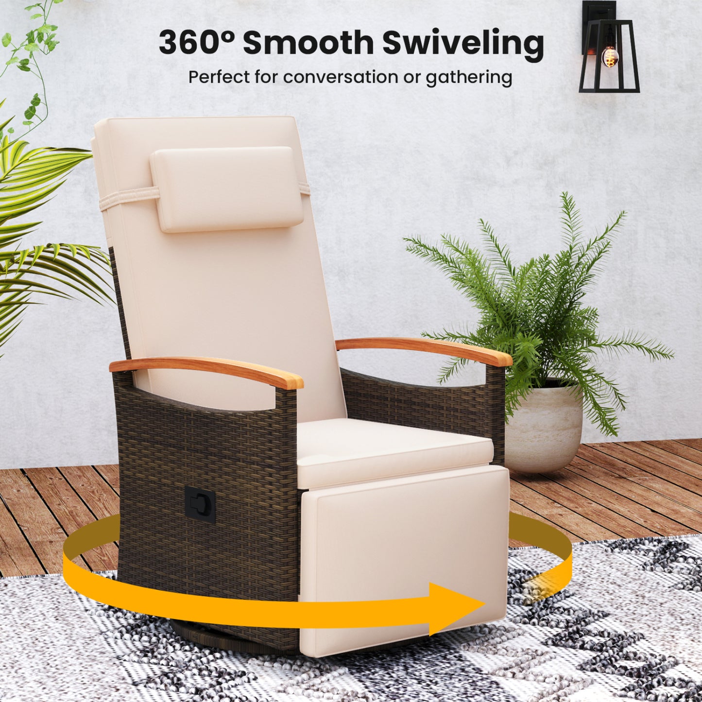 Adjustable Outdoor Recliner Chair with 150° Backrest and Footrest