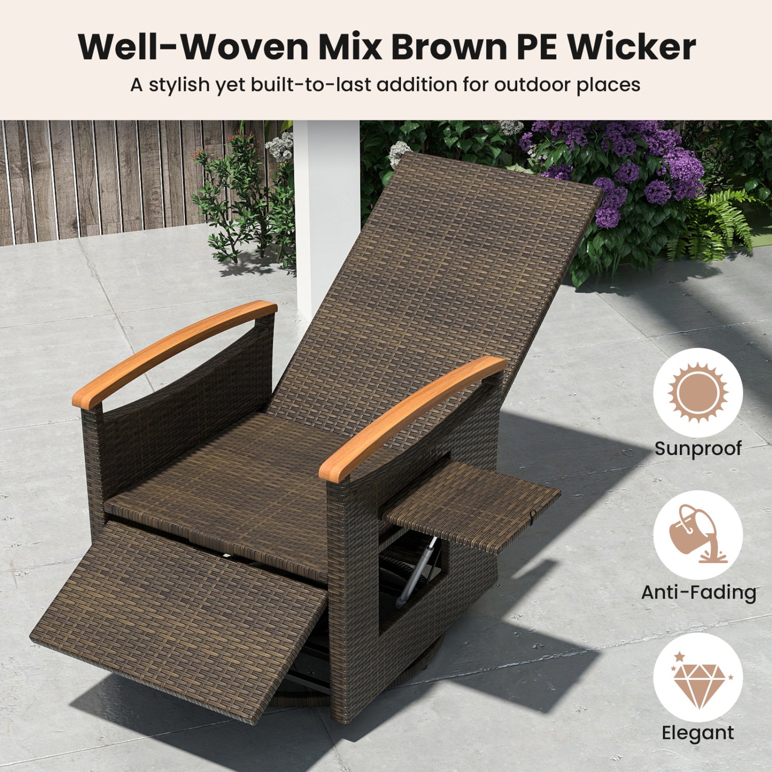 Adjustable Outdoor Recliner Chair with 150° Backrest and Footrest