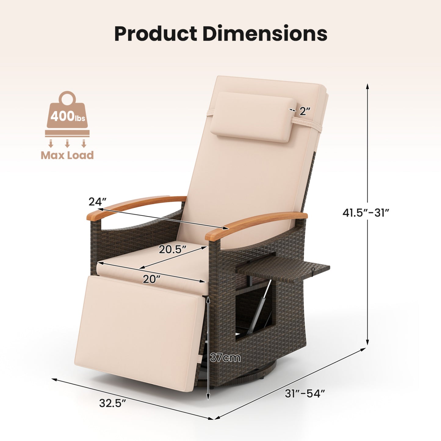 Adjustable Outdoor Recliner Chair with 150° Backrest and Footrest