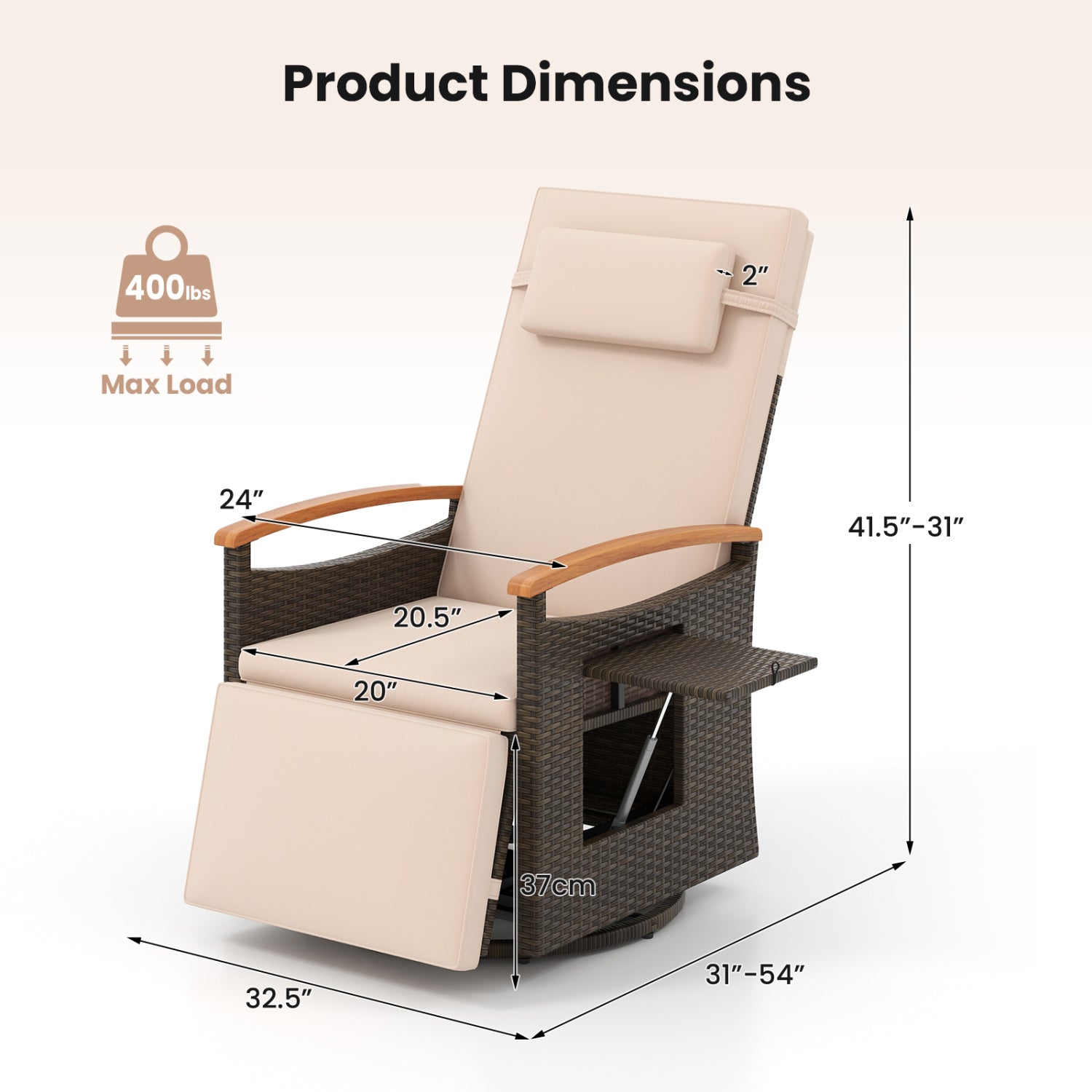 Adjustable Outdoor Recliner Chair with 150° Backrest and Footrest