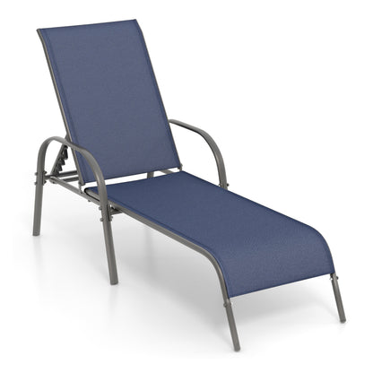 Adjustable Patio Chaise Folding Lounge Chair with Backrest-Turquoise - Navy