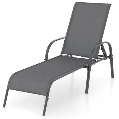 Adjustable Patio Chaise Folding Lounge Chair with Backrest-Turquoise - Dark Gray