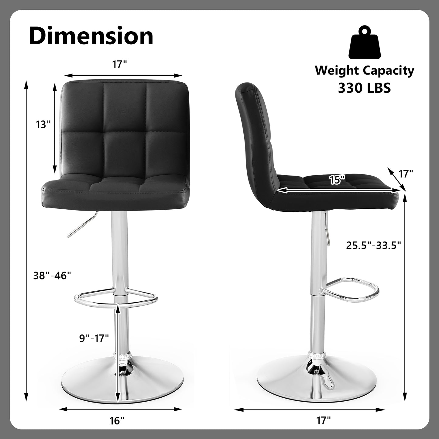 Adjustable Swivel Bar Stool with PU Leather-Brown