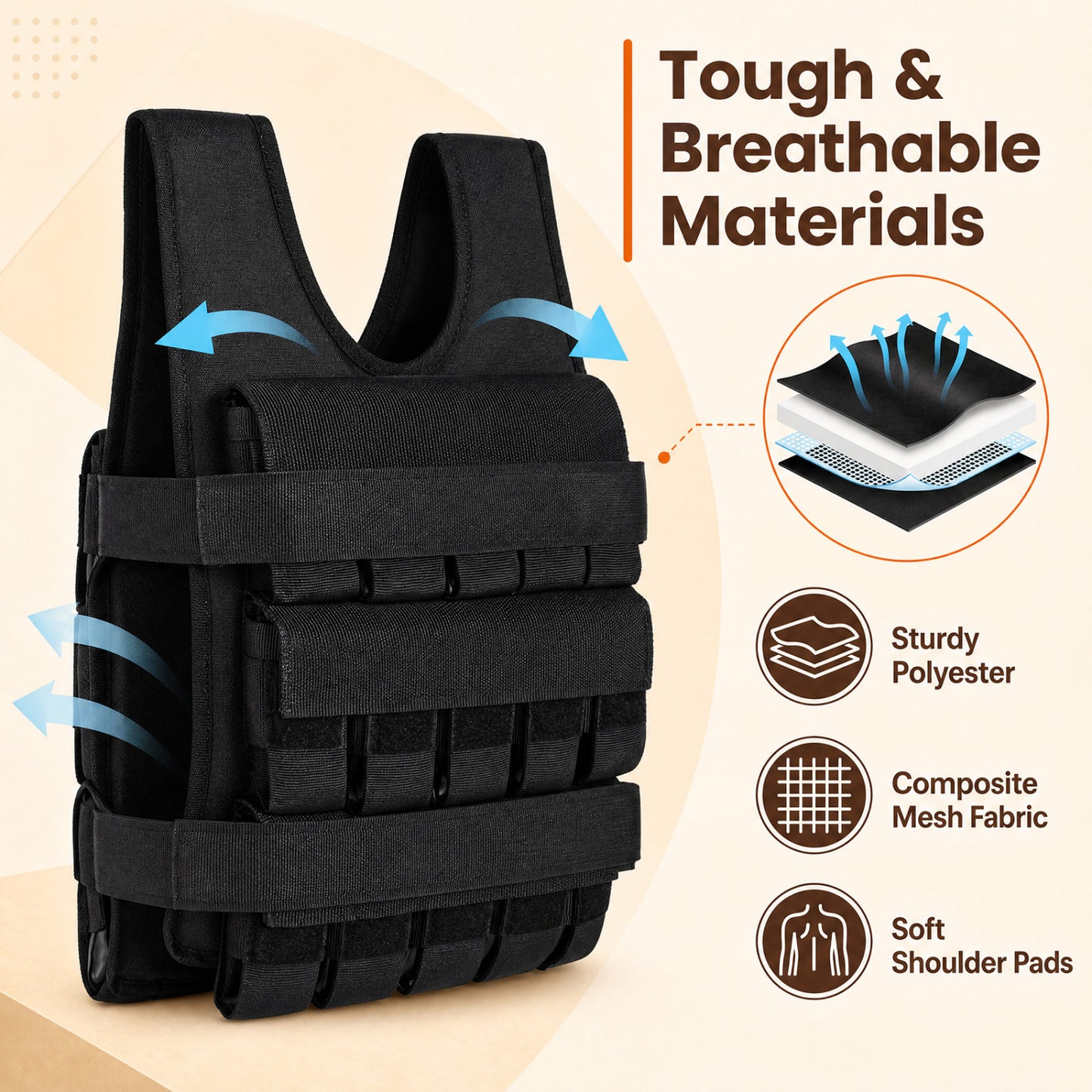 Adjustable Weighted Vest with Removable Iron Weights 44 lbs
