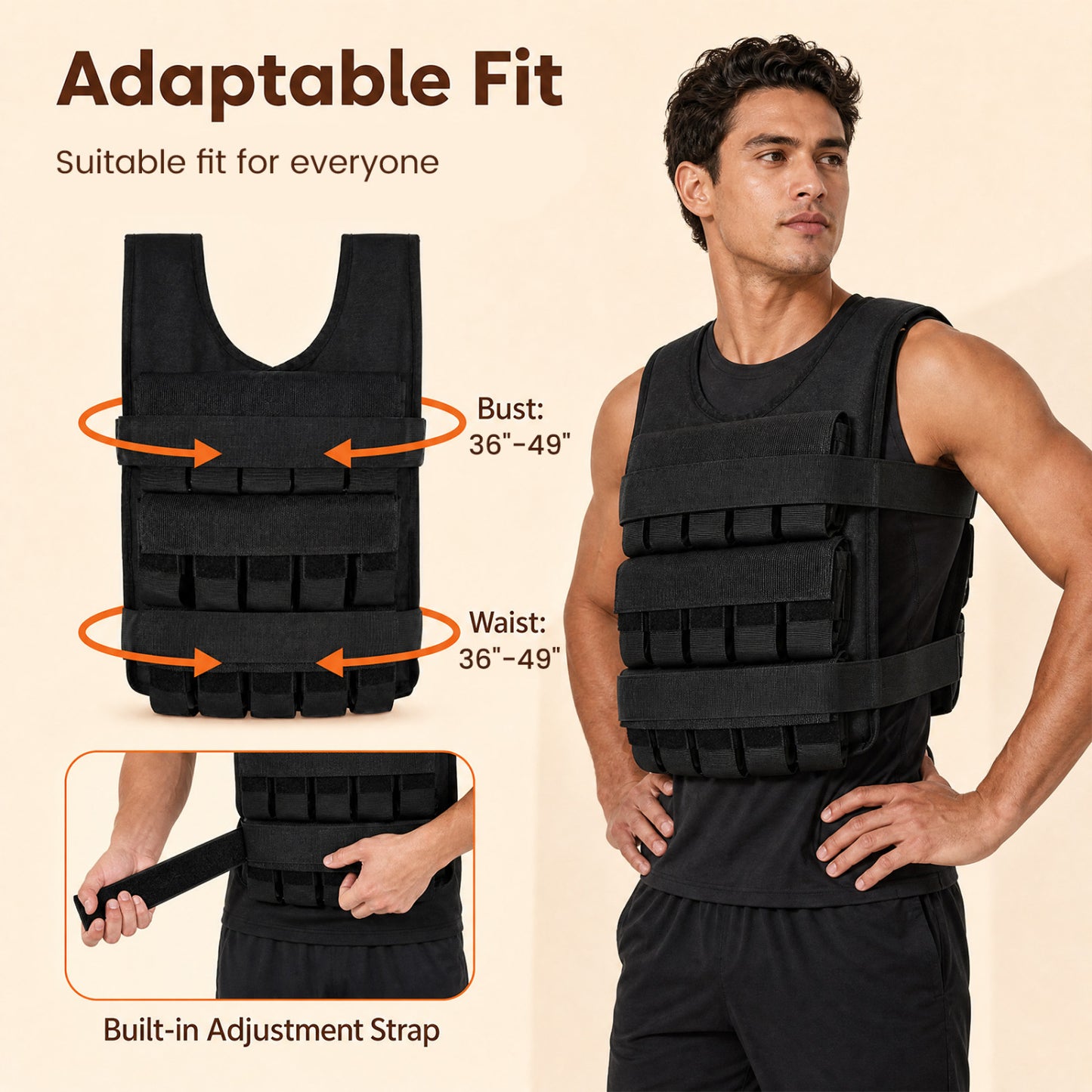 Adjustable Weighted Vest with Removable Iron Weights 44 lbs