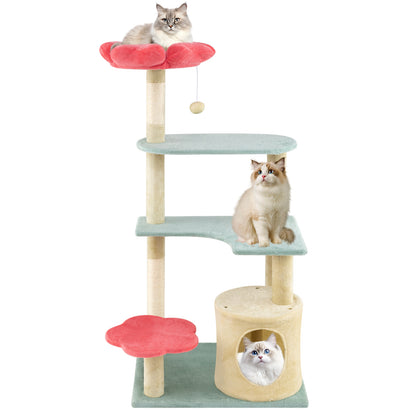 49 Inch Tall Multi-Level Aesthetic Floral Kitten Tower with Flower-Shaped Plush Padded Perch-Multicolor