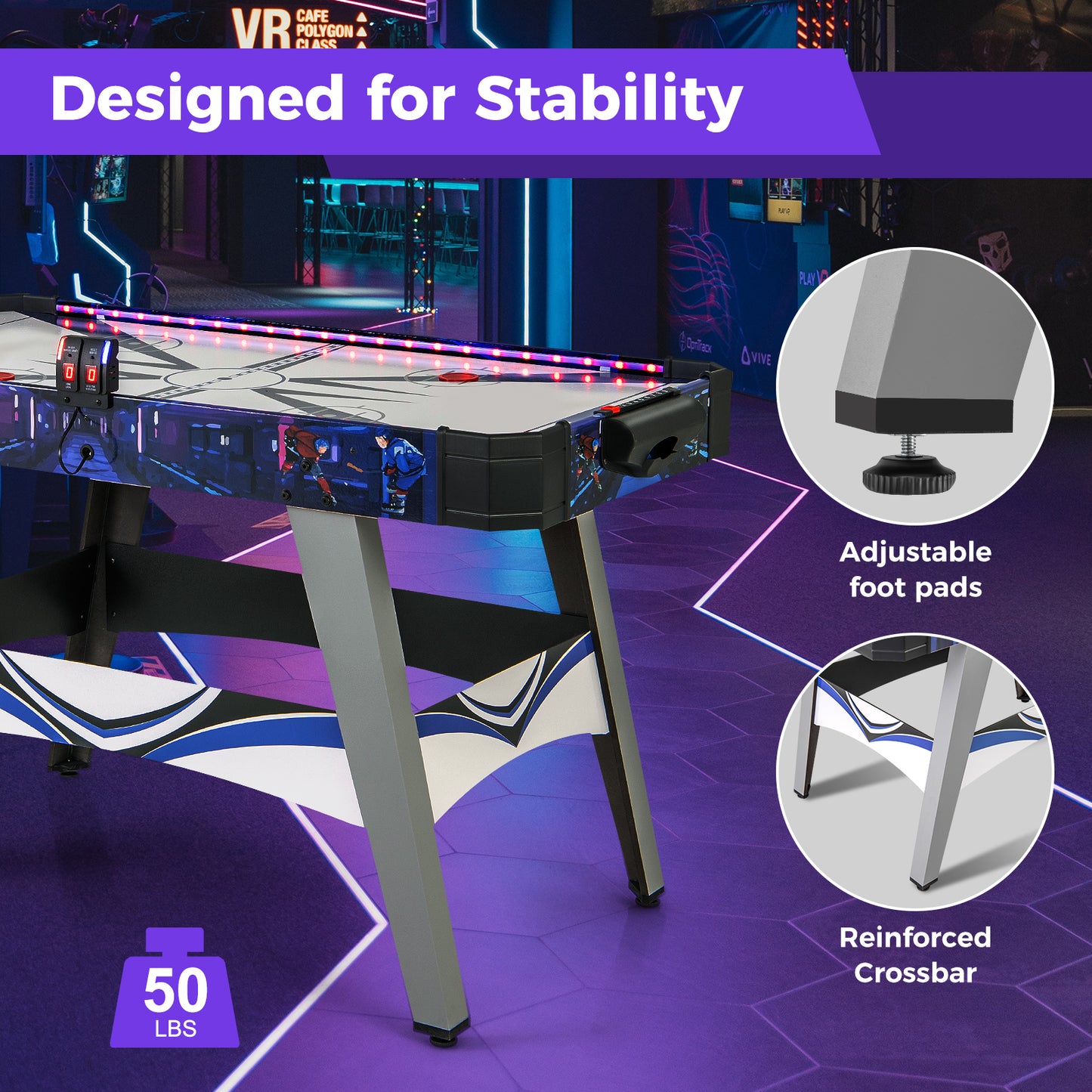 Air Powered Hockey Game Table with 2 Pushers and Pucks-Blue