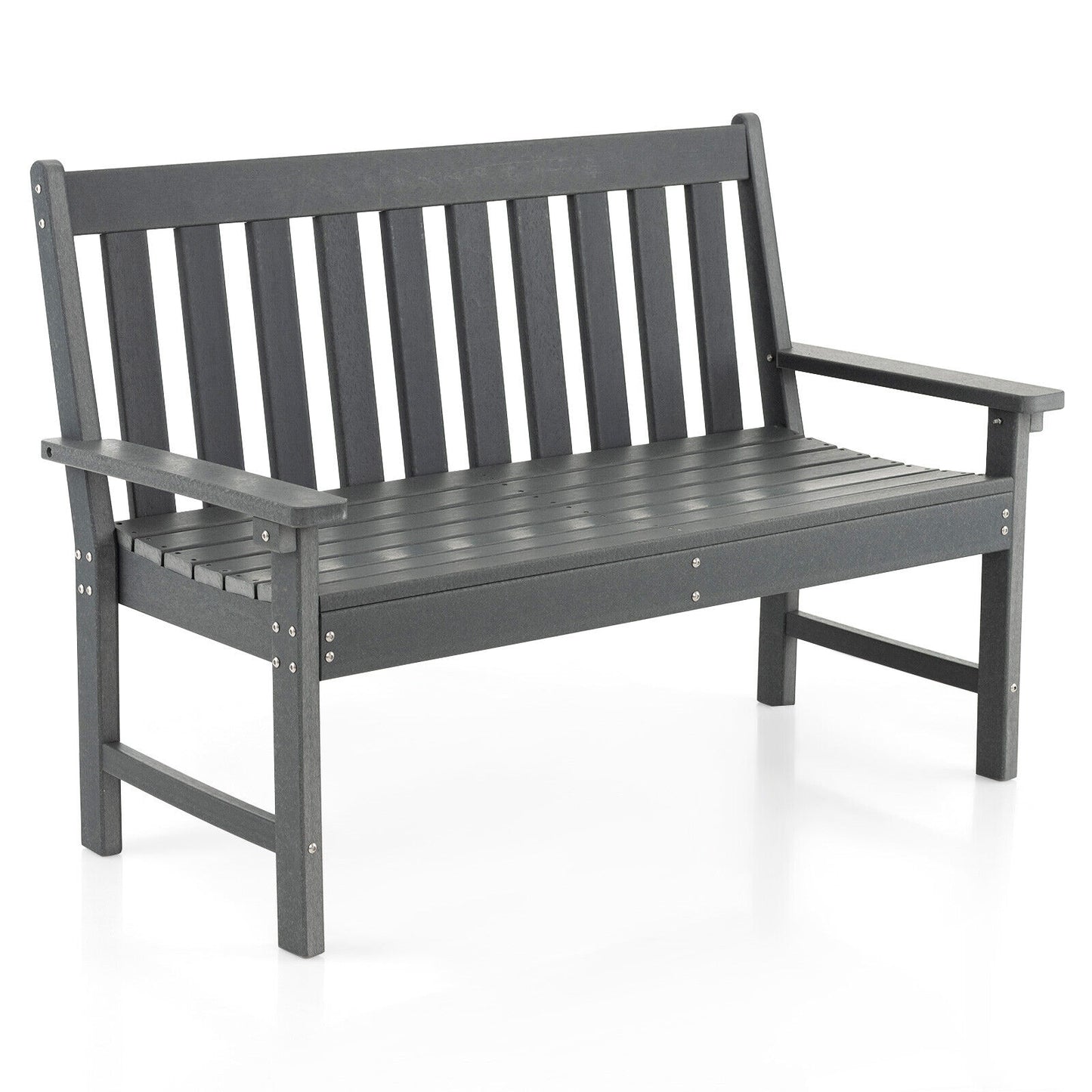 52 Inch All-Weather HDPE Outdoor Bench with Backrest and Armrests-White - Gray