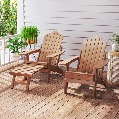 All-Weather HIPS Patio Adirondack Lounge Chair with Retractable Footrest-Coffee