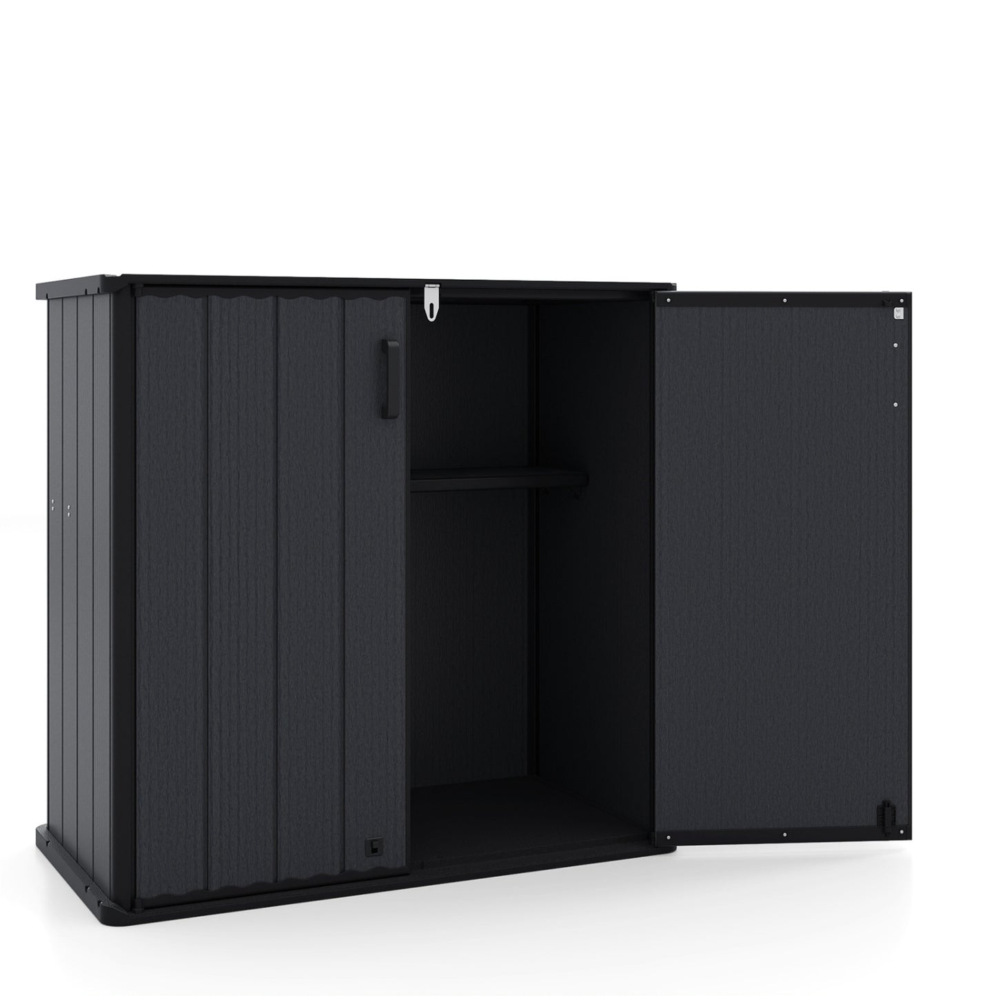 All-Weather Storage Box with Floor and Removable Shelf for Patio and Lawn