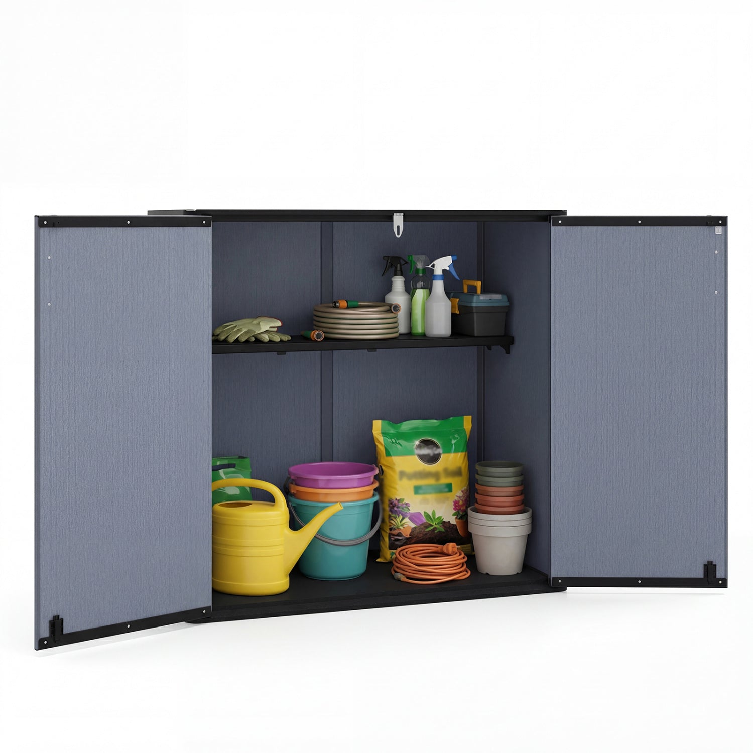 All-Weather Storage Box with Floor and Removable Shelf for Patio and Lawn