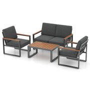 4 Piece Patio Aluminum Furniture Set with Armrests and Tabletop-Gray