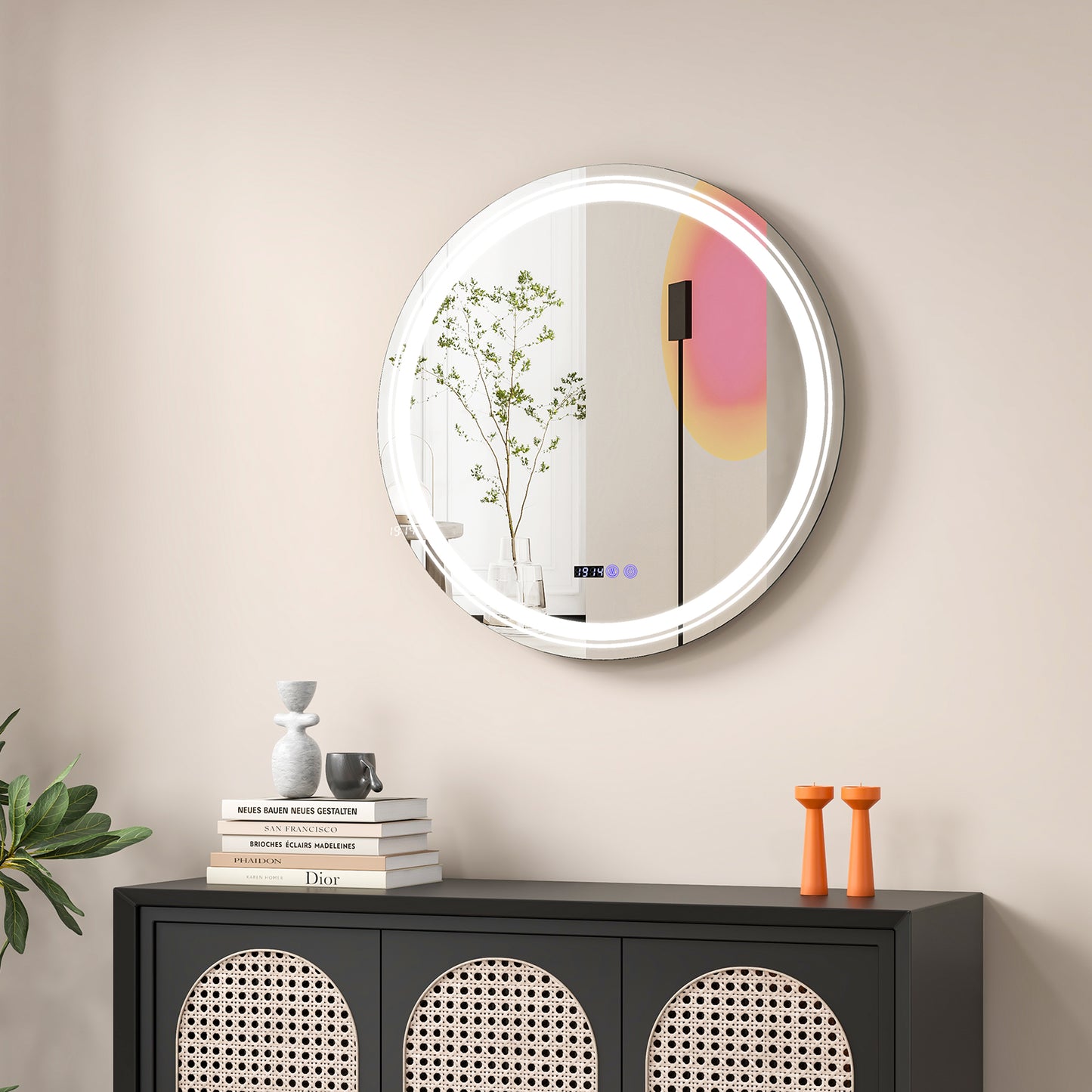 Anti-Fog Round Led Bathroom Mirror with 3 Color LED Lights-L
