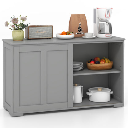 Kitchen Storage Cabinet with Wood Sliding Door-Brown - Gray