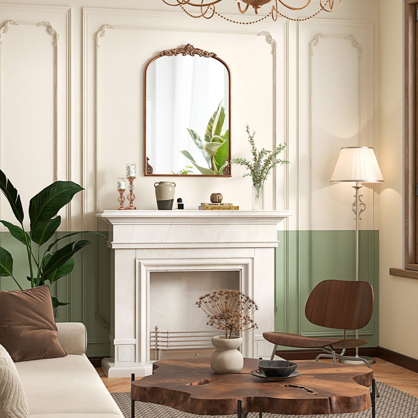 Arched Mirror for Wall Gold Traditional Vintage Ornate Baroque Mirror with Metal Frame