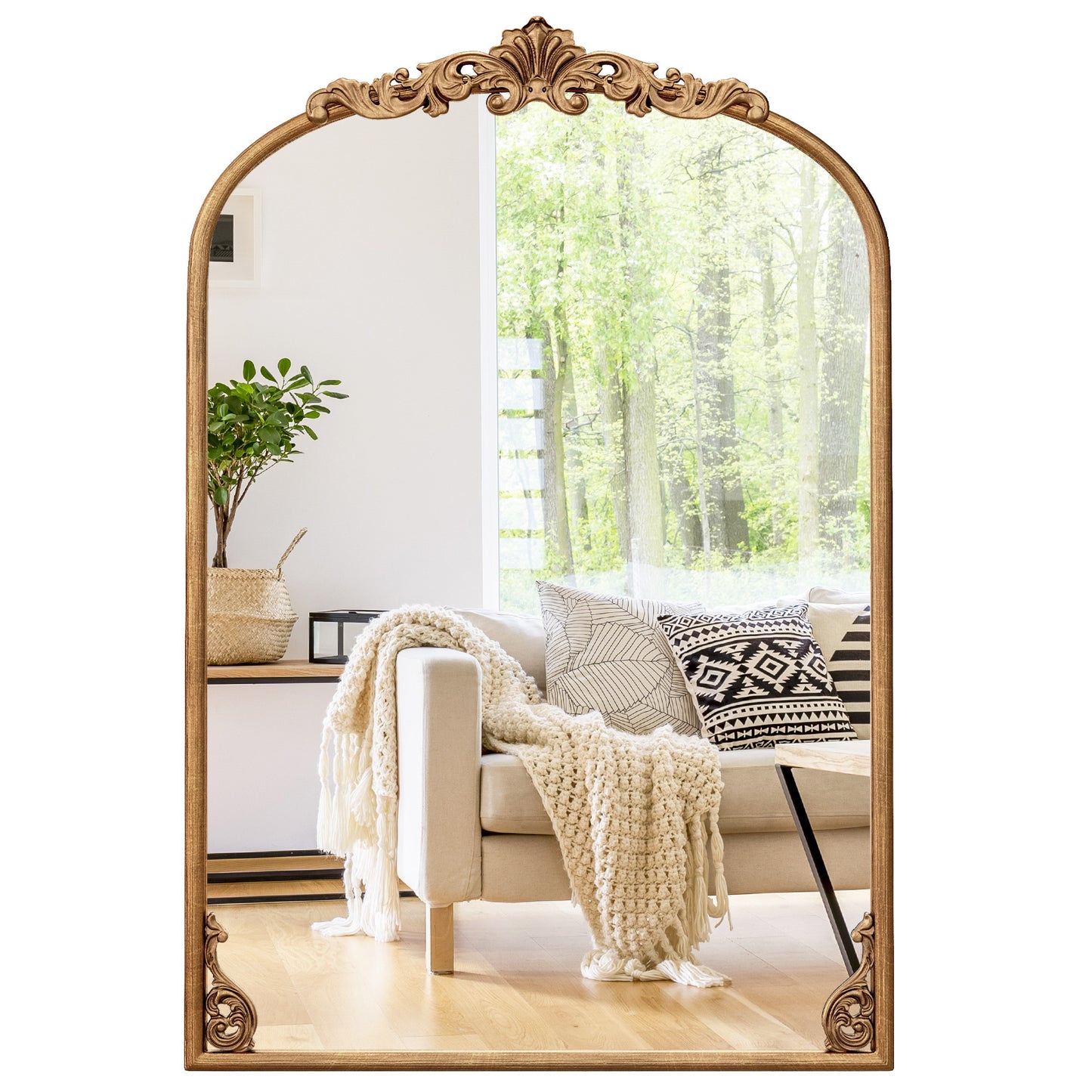 Arched Mirror for Wall Gold Traditional Vintage Ornate Baroque Mirror with Metal Frame