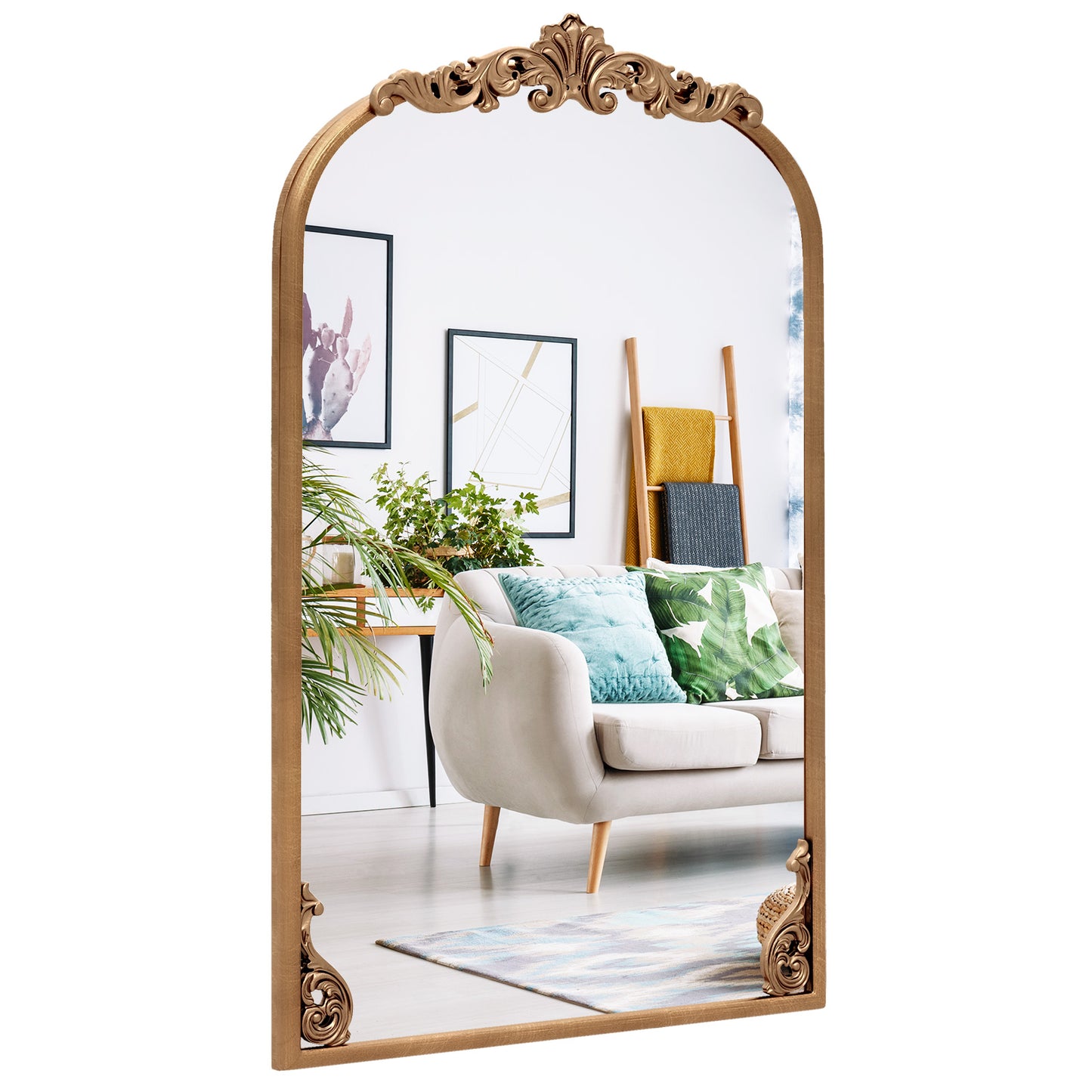 Arched Mirror for Wall Gold Traditional Vintage Ornate Baroque Mirror with Metal Frame-S - S