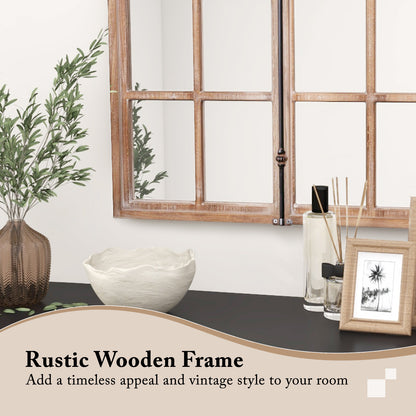 Arched Window Pane Farmhouse Wall Mounted Decorative Mirror-Nature