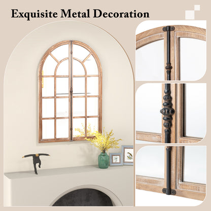 Arched Window Pane Farmhouse Wall Mounted Decorative Mirror-Nature